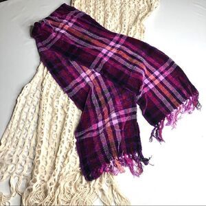 Set of 2: Purple Pink Velour Scarf, Cream Knit Shawl